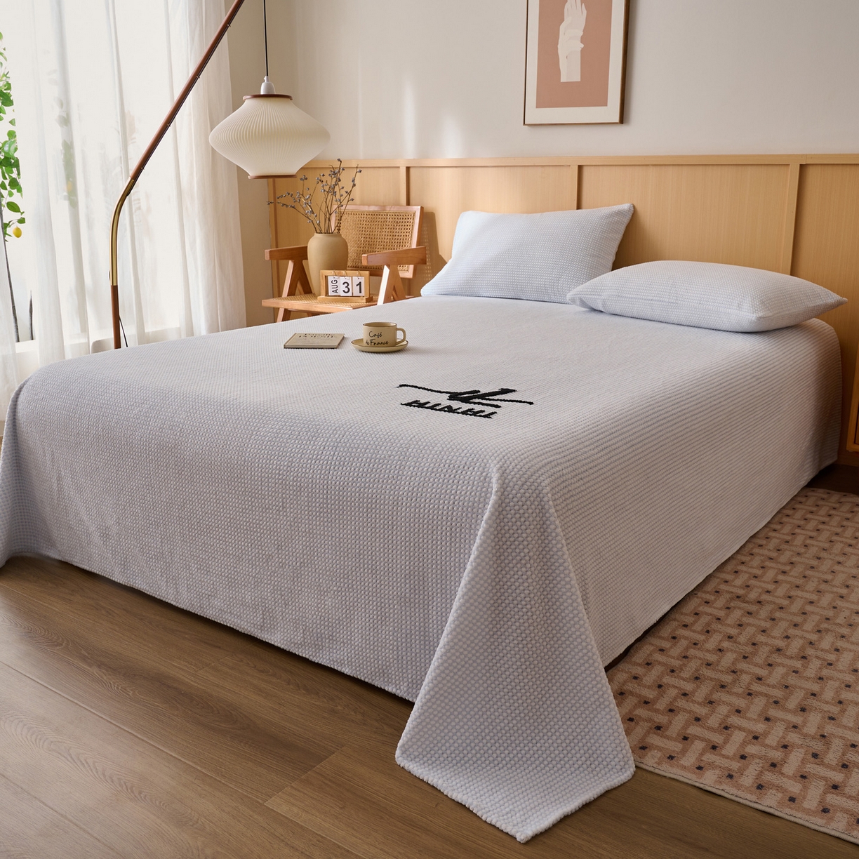 91家纺网 家纺一手货源 找家纺 早晨家纺 2025新款深蓝款高克重牛奶绒阳离子提花单床单系列 深蓝-蓝