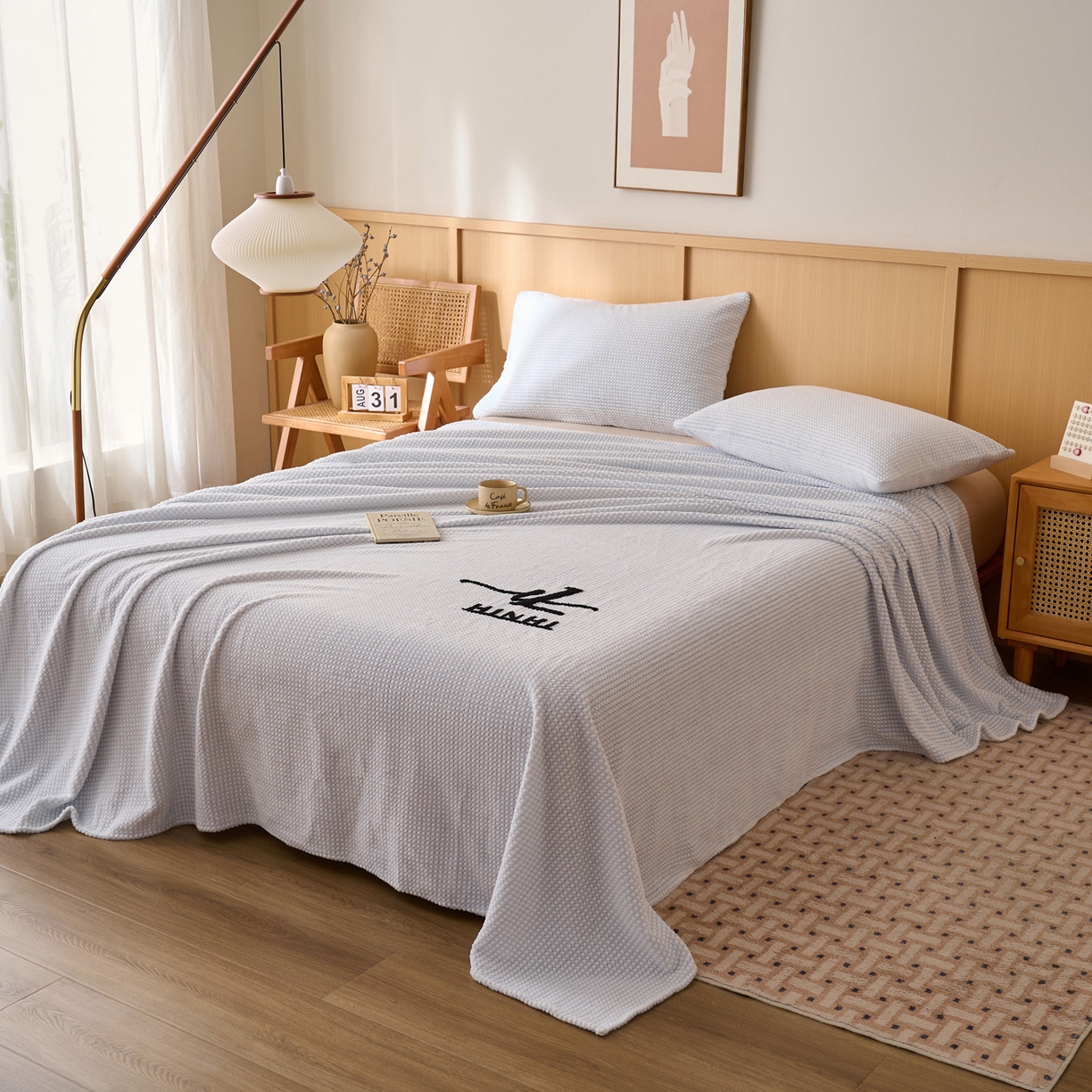 91家纺网 家纺一手货源 找家纺 早晨家纺 2025新款深蓝款高克重牛奶绒阳离子提花单床单系列 深蓝-蓝