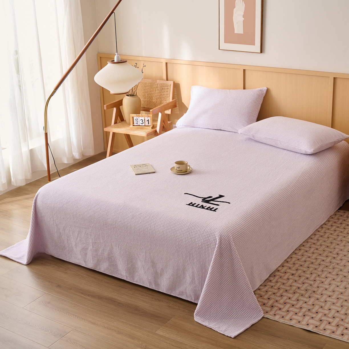 91家纺网 家纺一手货源 找家纺 早晨家纺 2025新款深蓝款高克重牛奶绒阳离子提花单床单系列 深蓝-紫