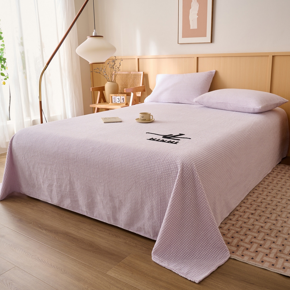 91家纺网 家纺一手货源 找家纺 早晨家纺 2025新款深蓝款高克重牛奶绒阳离子提花单床单系列 深蓝-紫