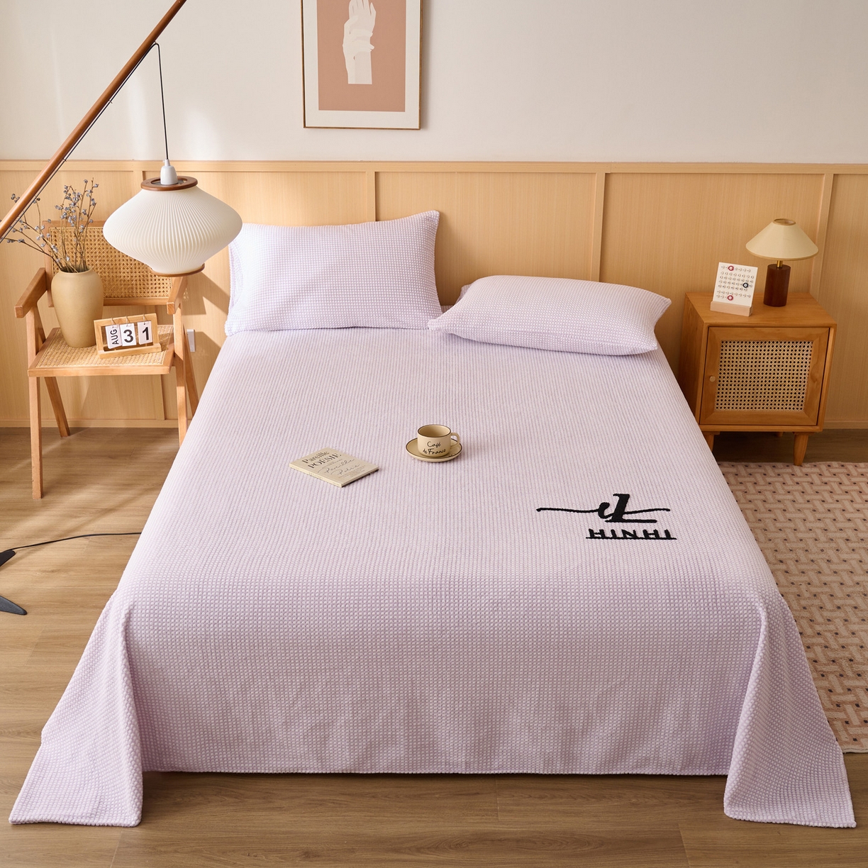 91家纺网 家纺一手货源 找家纺 早晨家纺 2025新款深蓝款高克重牛奶绒阳离子提花单床单系列 深蓝-紫