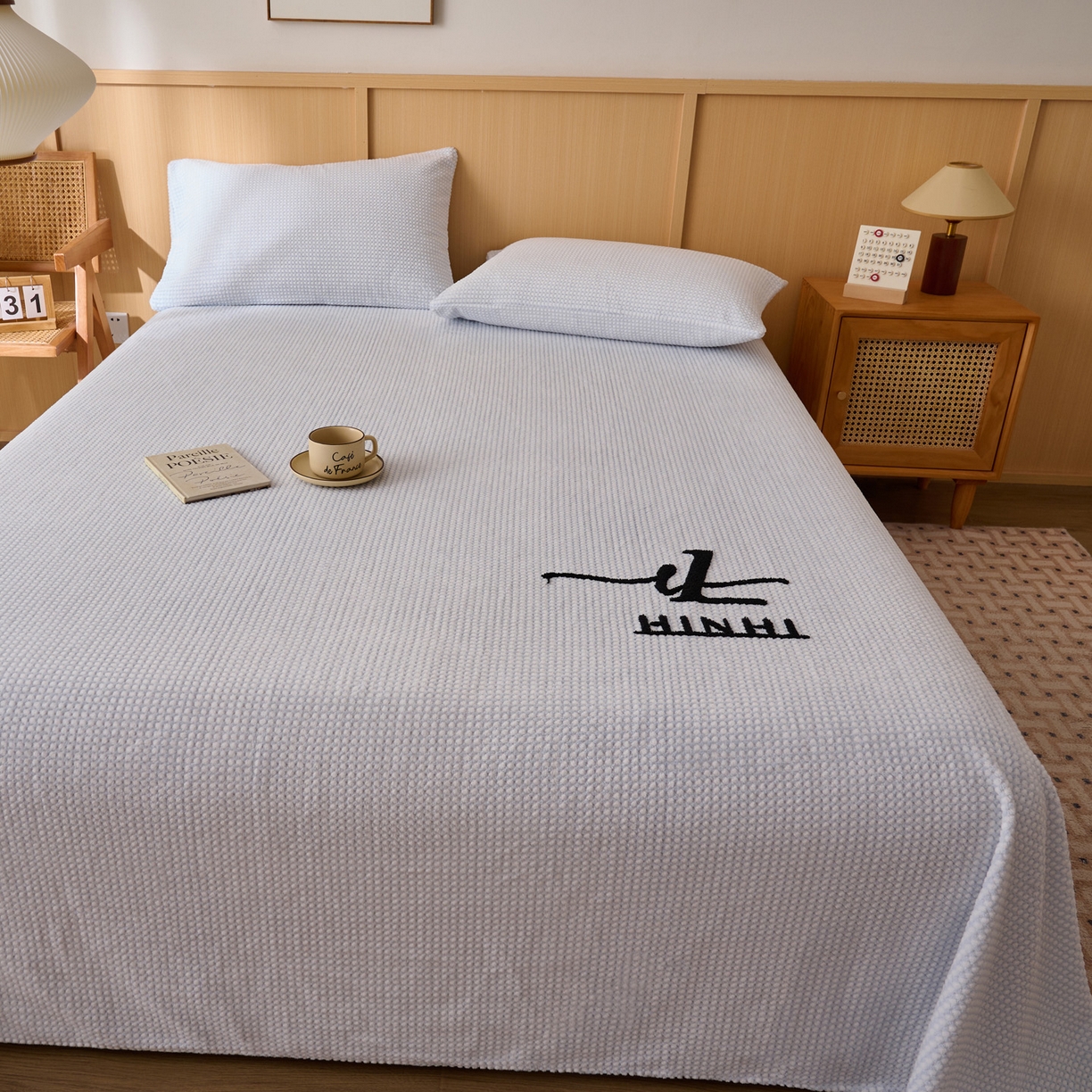 91家纺网 家纺一手货源 找家纺 早晨家纺 2025新款深蓝款高克重牛奶绒阳离子提花单床单系列 深蓝-蓝