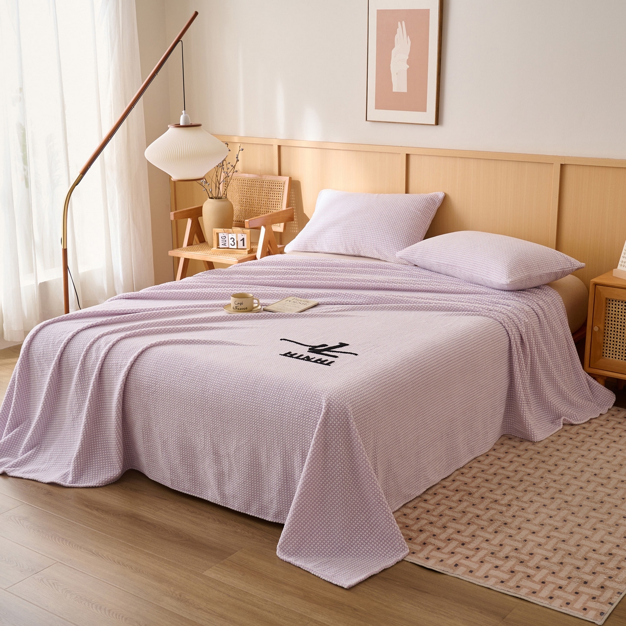 91家纺网 家纺一手货源 找家纺 早晨家纺 2025新款深蓝款高克重牛奶绒阳离子提花单床单系列 深蓝-紫