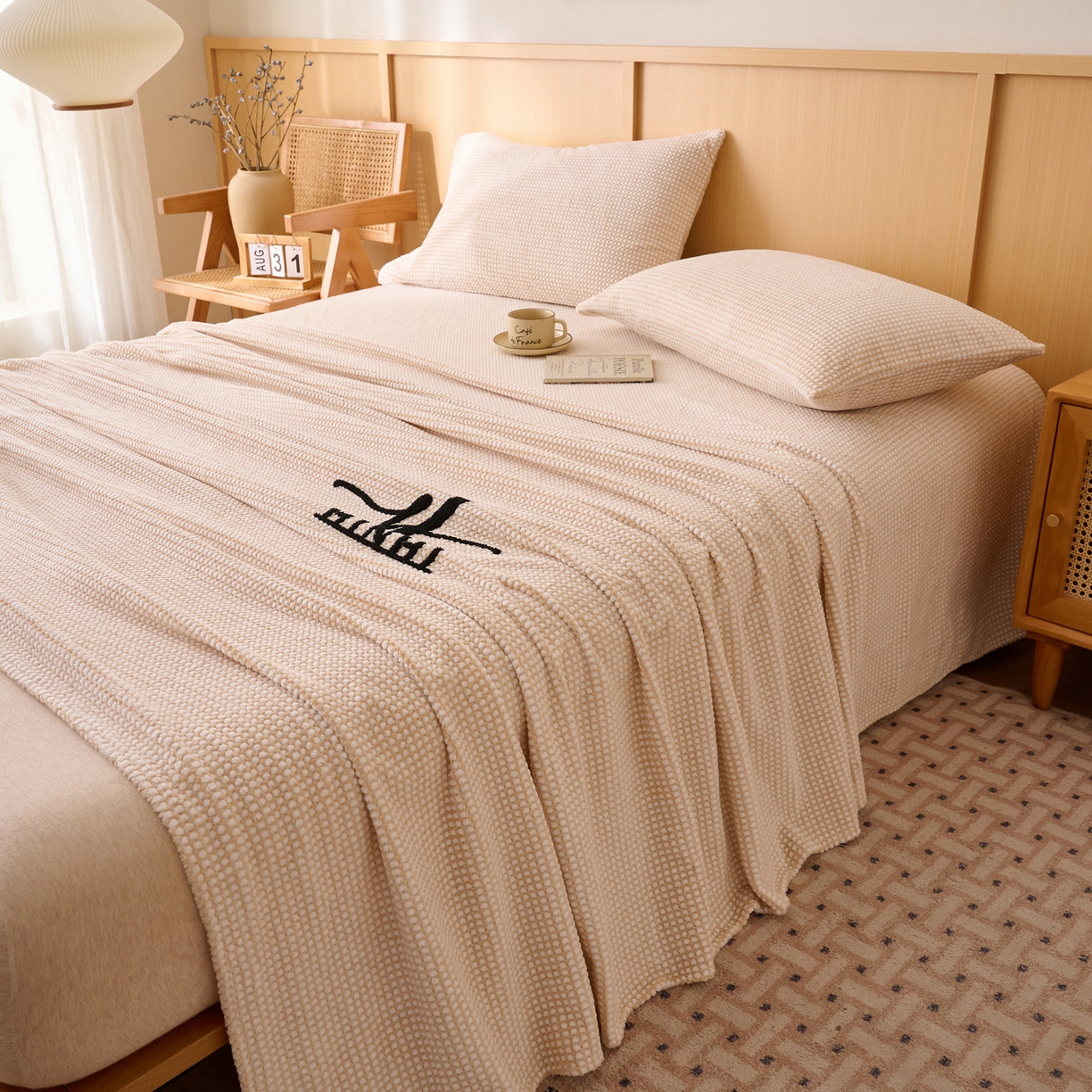 91家纺网 家纺一手货源 找家纺 早晨家纺 2025新款深蓝款高克重牛奶绒阳离子提花单床单系列 深蓝-黄