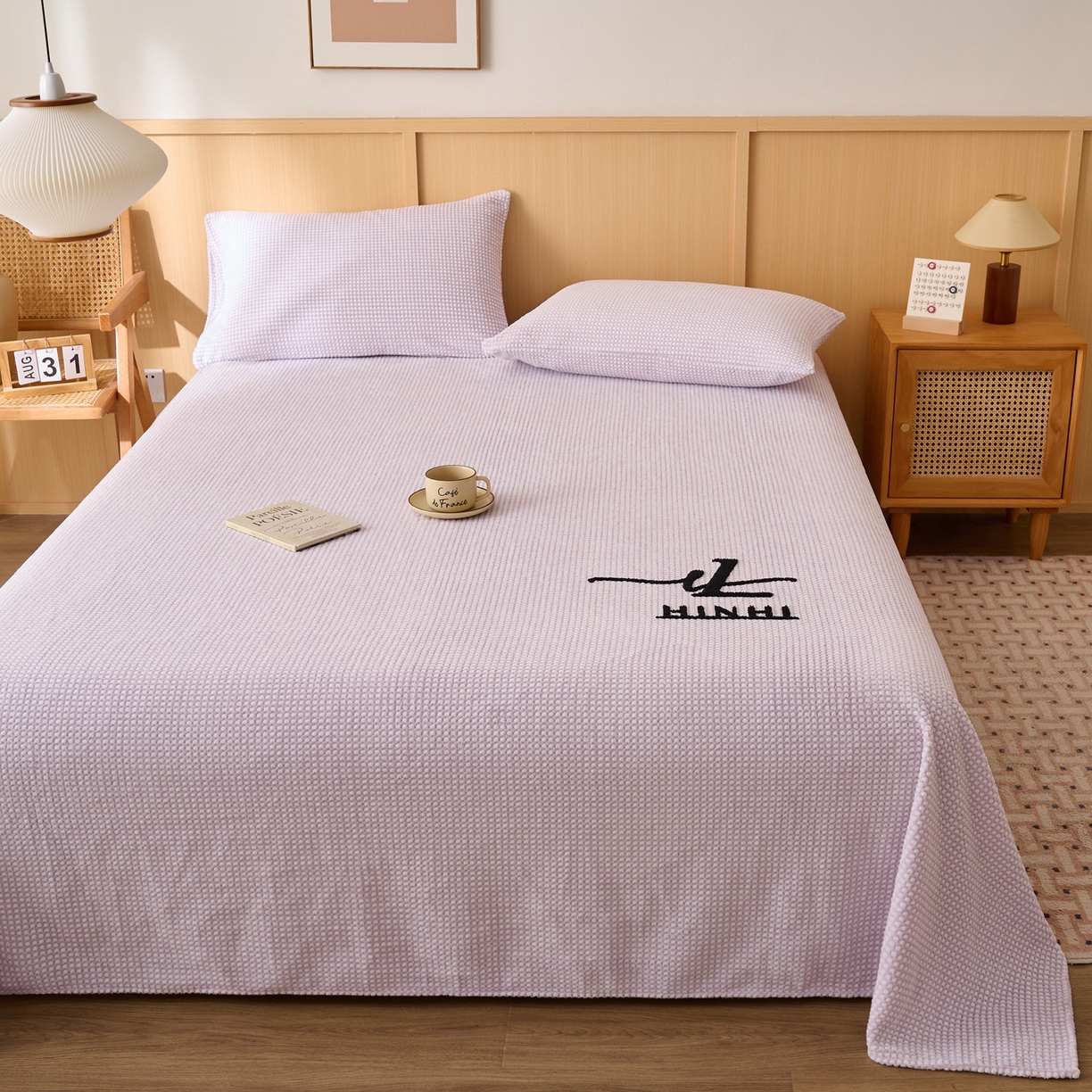 91家纺网 家纺一手货源 找家纺 早晨家纺 2025新款深蓝款高克重牛奶绒阳离子提花单床单系列 深蓝-紫