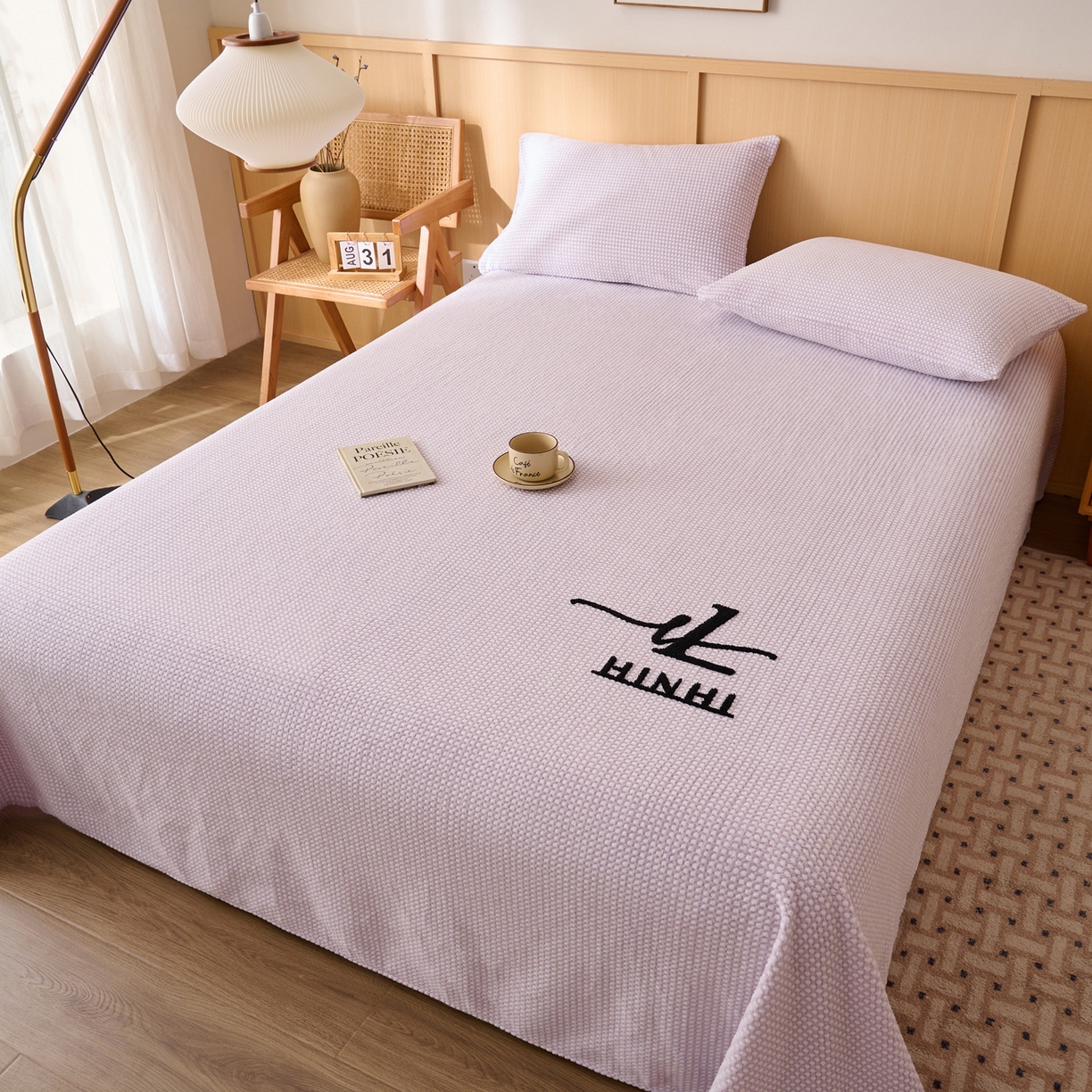 91家纺网 家纺一手货源 找家纺 早晨家纺 2025新款深蓝款高克重牛奶绒阳离子提花单床单系列 深蓝-紫