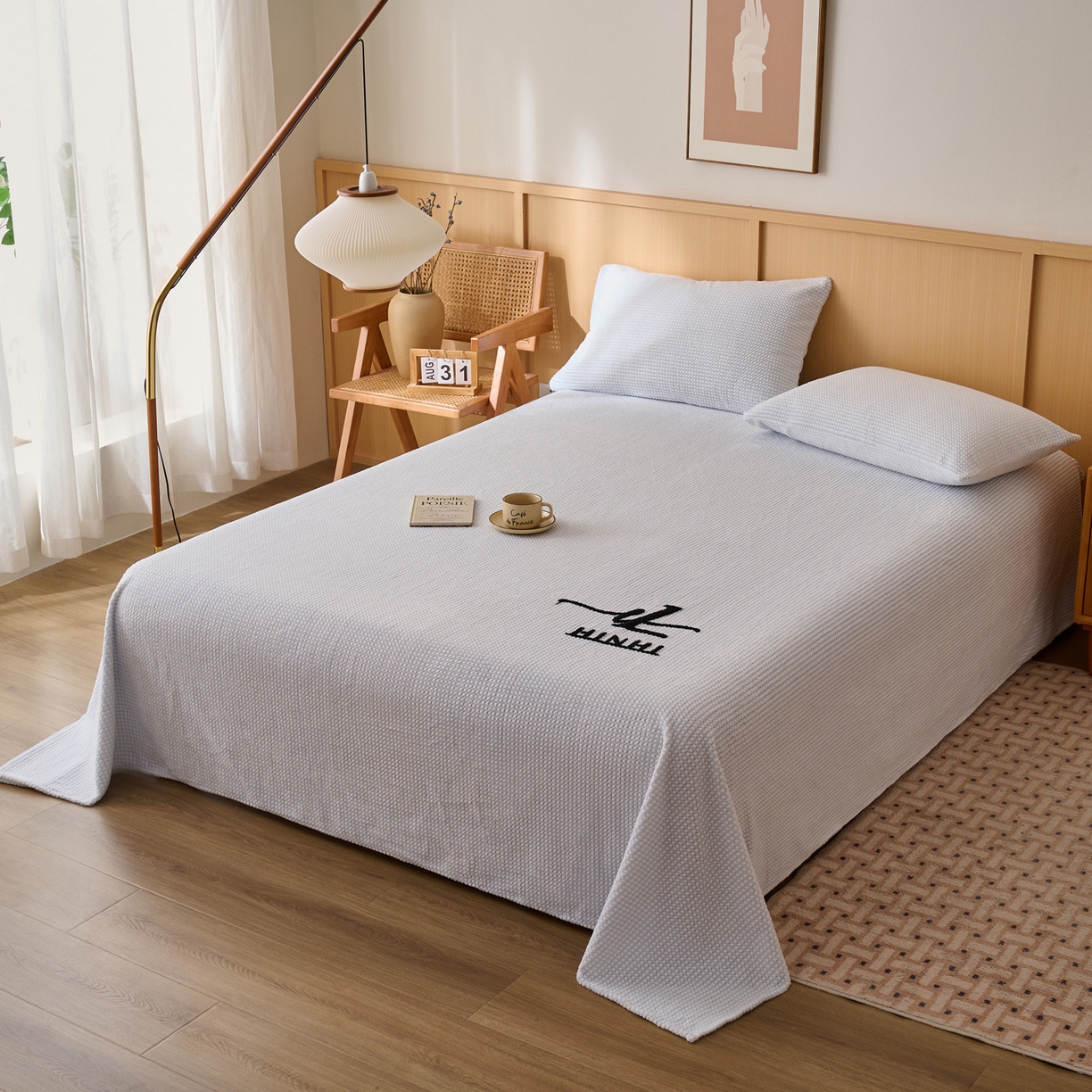 91家纺网 家纺一手货源 找家纺 早晨家纺 2025新款深蓝款高克重牛奶绒阳离子提花单床单系列 深蓝-蓝