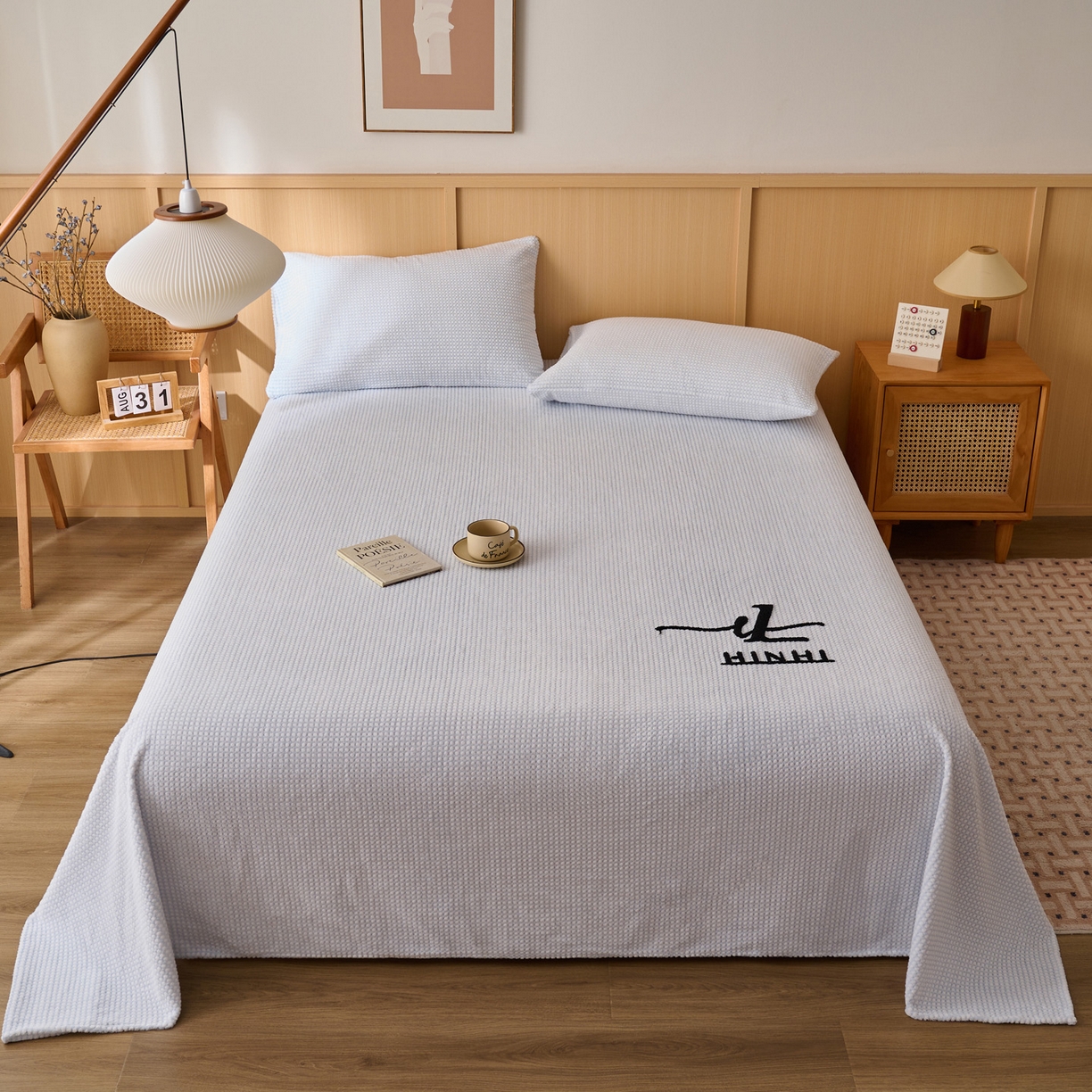 91家纺网 家纺一手货源 找家纺 早晨家纺 2025新款深蓝款高克重牛奶绒阳离子提花单床单系列 深蓝-蓝