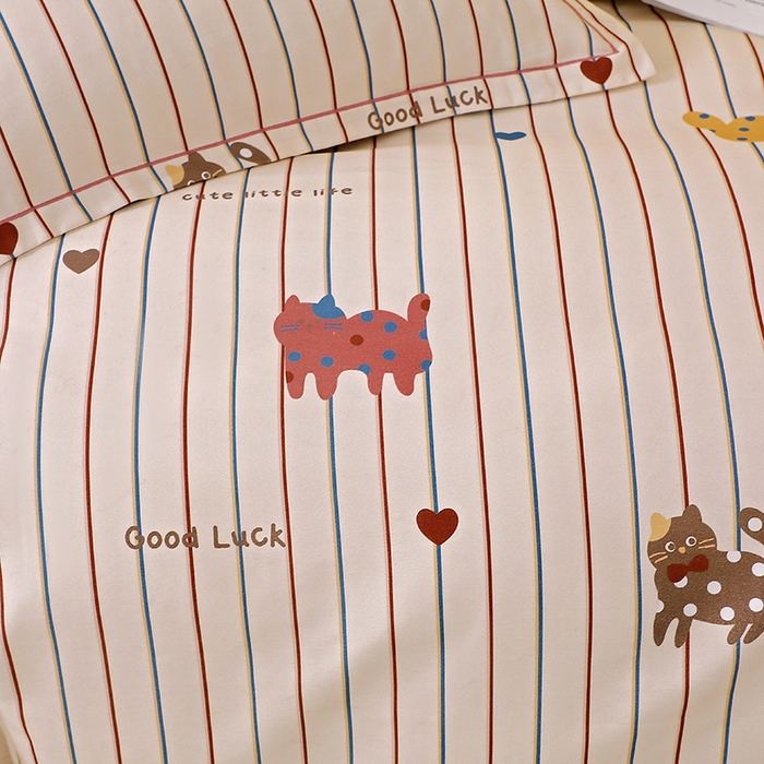 91家纺网 家纺一手货源 找家纺 晶缦家纺 2025叶语系·纯棉活性全棉磨毛单床单单品床单床单单件 可爱猫