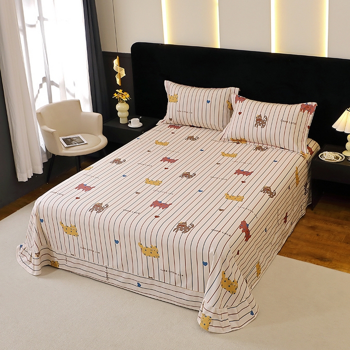 91家纺网 家纺一手货源 找家纺 晶缦家纺 2025叶语系·纯棉活性全棉磨毛单床单单品床单床单单件 可爱猫