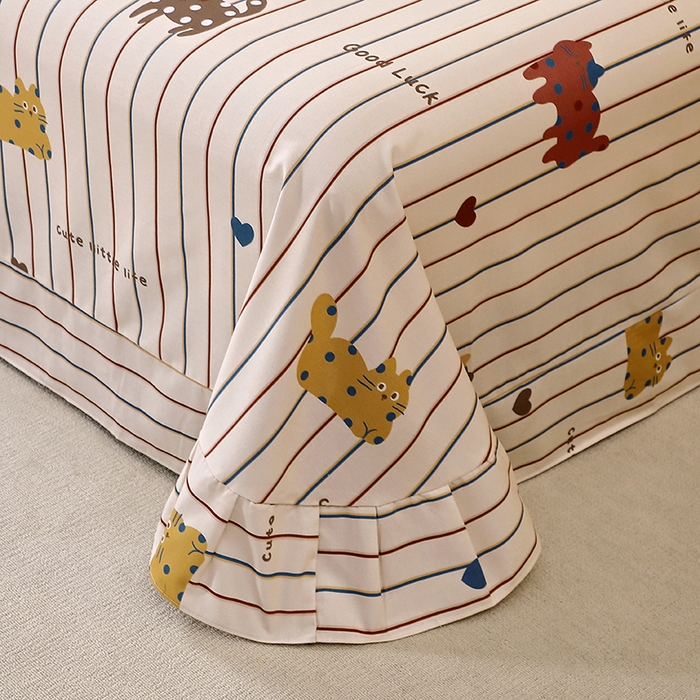 91家纺网 家纺一手货源 找家纺 晶缦家纺 2025叶语系·纯棉活性全棉磨毛单床单单品床单床单单件 可爱猫