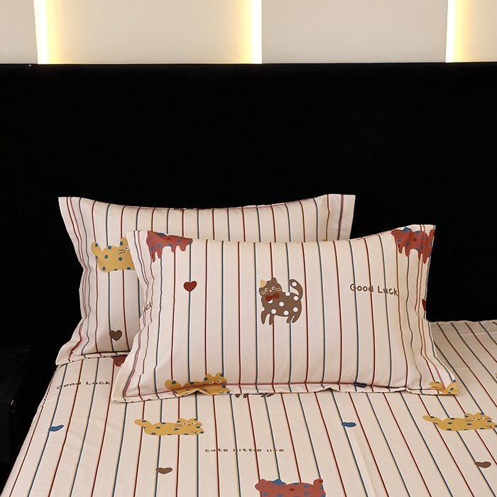 91家纺网 家纺一手货源 找家纺 晶缦家纺 2025叶语系·纯棉活性全棉磨毛单床单单品床单床单单件 可爱猫