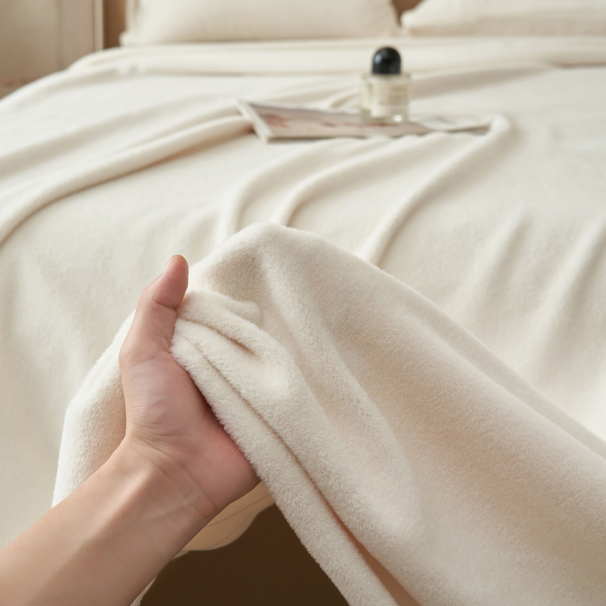 91家纺网 家纺一手货源 找家纺 早晨家纺 2025新款牛奶绒纯色毛巾绣暖绒床单 时尚-奶白