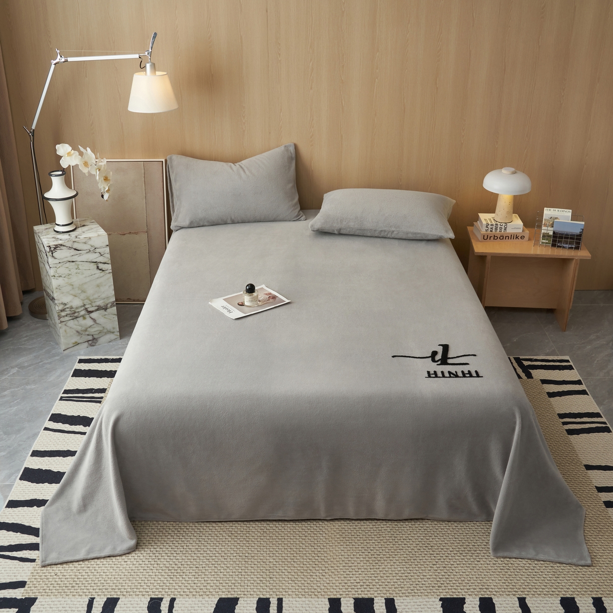 早晨家纺 2025新款牛奶绒纯色毛巾绣暖绒床单 时尚-浅灰