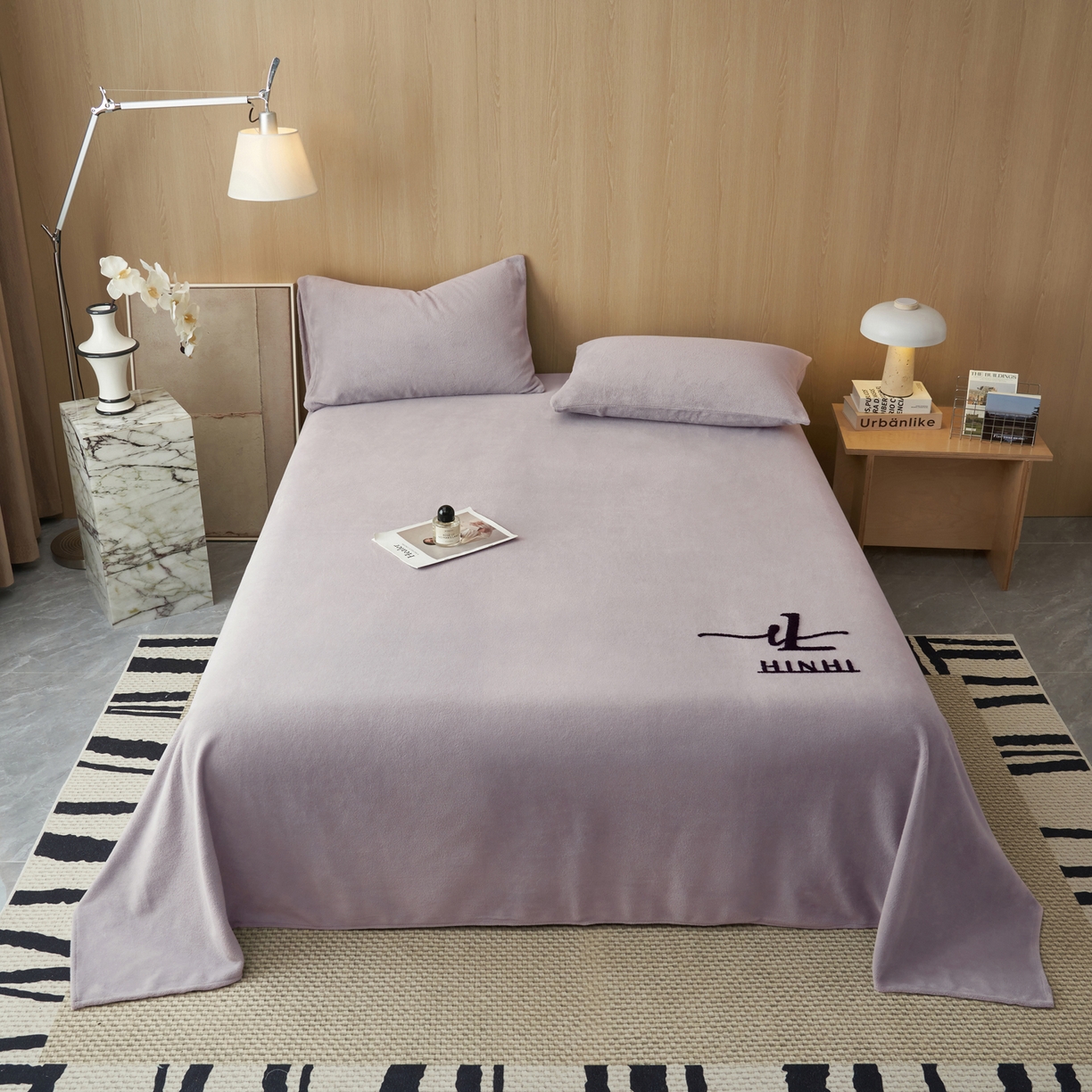 早晨家纺 2025新款牛奶绒纯色毛巾绣暖绒床单 时尚-浅紫