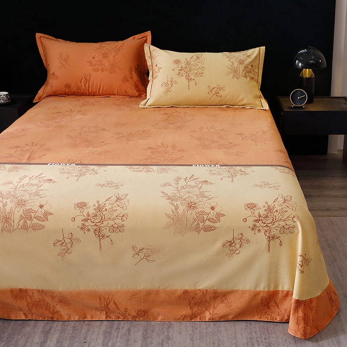 91家纺网 家纺一手货源 找家纺 晶缦家纺 2025叶语系·纯棉活性全棉磨毛单床单单品床单床单单件 绿风铃-桔