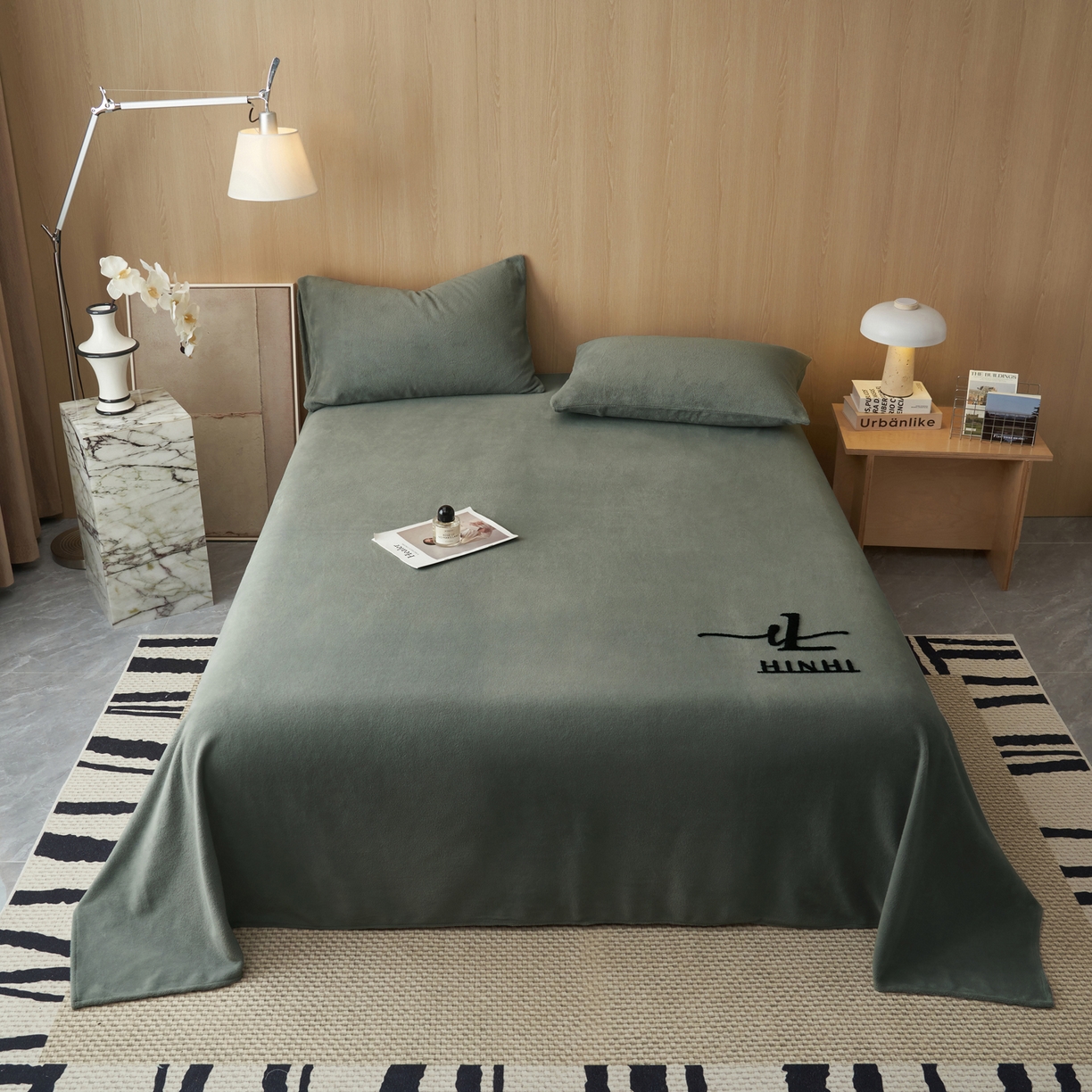 早晨家纺 2025新款牛奶绒纯色毛巾绣暖绒床单 时尚-高级灰