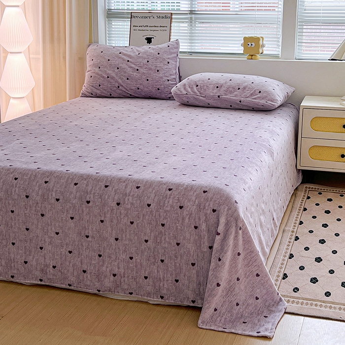 91家纺网 家纺一手货源 找家纺 名品家纺 2025新款新款加厚牛奶绒床单牛奶绒-爱心紫