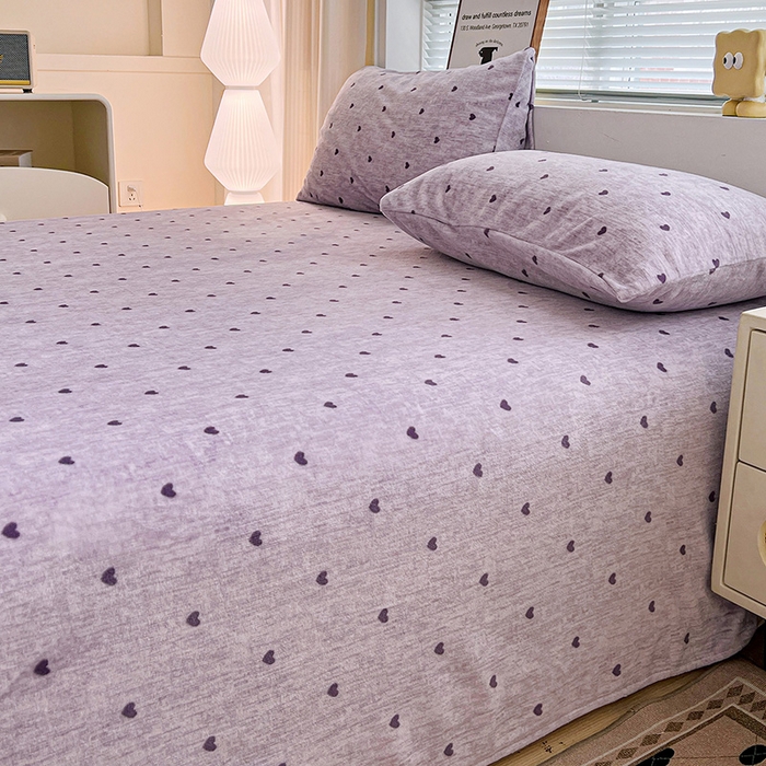 91家纺网 家纺一手货源 找家纺 名品家纺 2025新款新款加厚牛奶绒床单牛奶绒-爱心紫