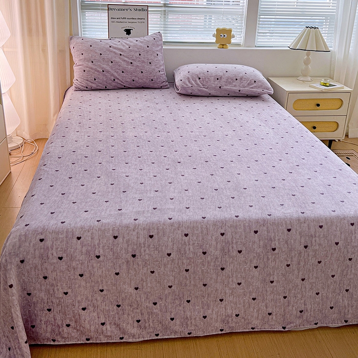 91家纺网 家纺一手货源 找家纺 名品家纺 2025新款新款加厚牛奶绒床单牛奶绒-爱心紫