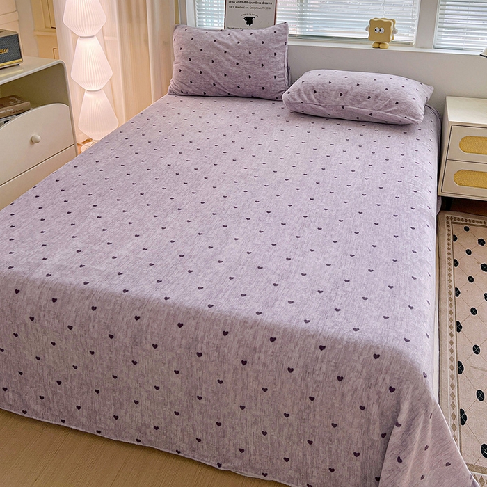 91家纺网 家纺一手货源 找家纺 名品家纺 2025新款新款加厚牛奶绒床单牛奶绒-爱心紫