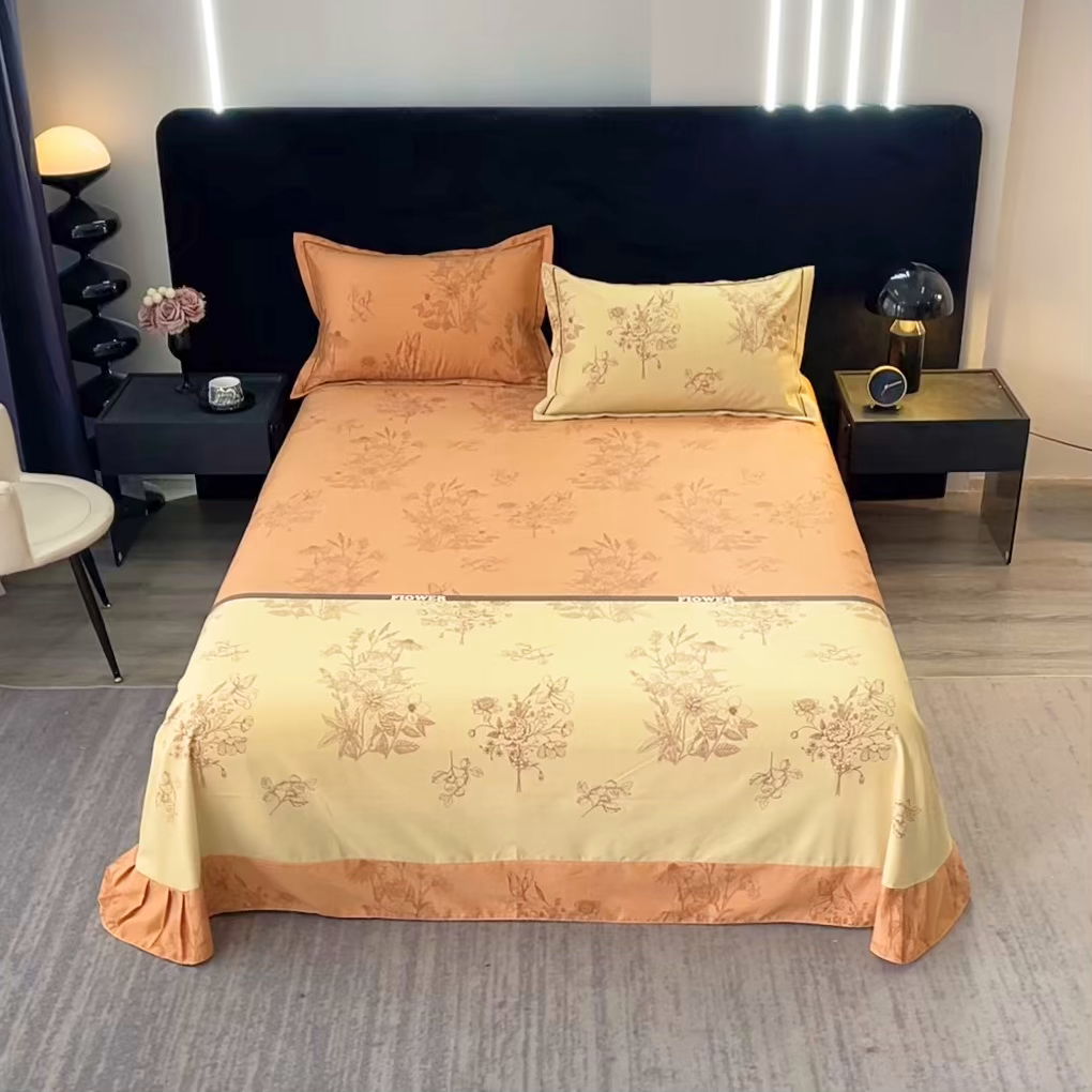 91家纺网 家纺一手货源 找家纺 晶缦家纺 2025叶语系·纯棉活性全棉磨毛单床单单品床单床单单件 绿风铃-桔