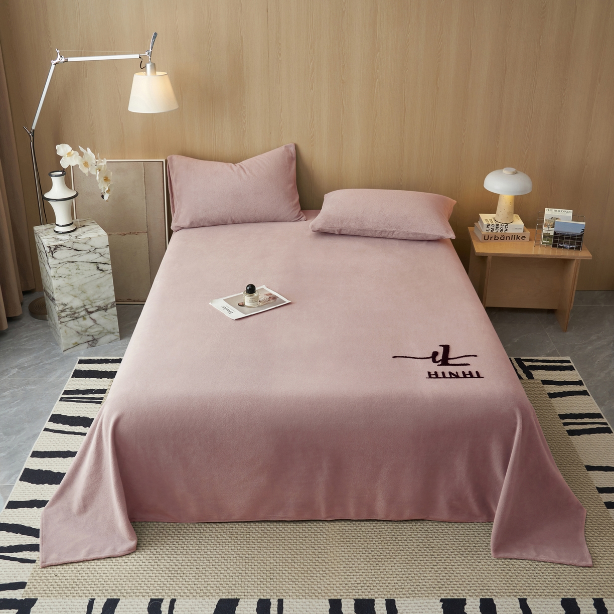 早晨家纺 2025新款牛奶绒纯色毛巾绣暖绒床单 时尚-豆沙