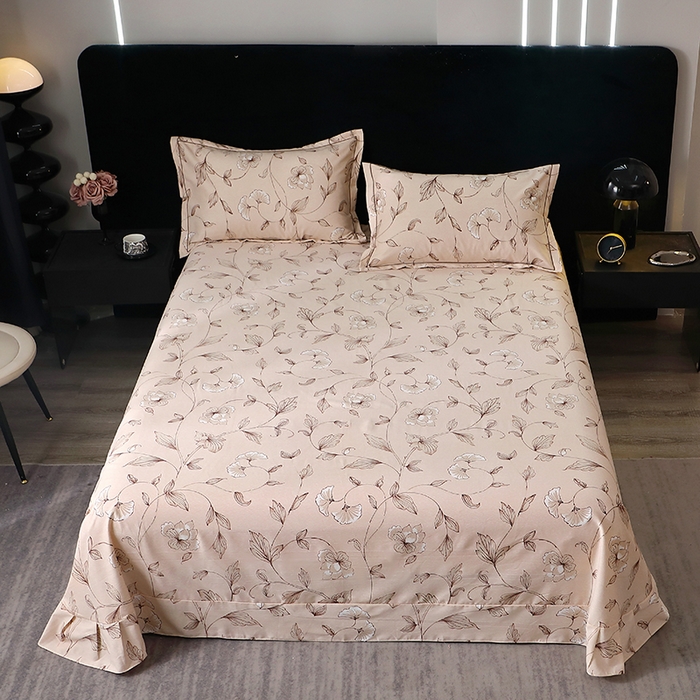 晶缦家纺 2025叶语系·纯棉活性全棉磨毛单床单单品床单床单单件 美兮咖