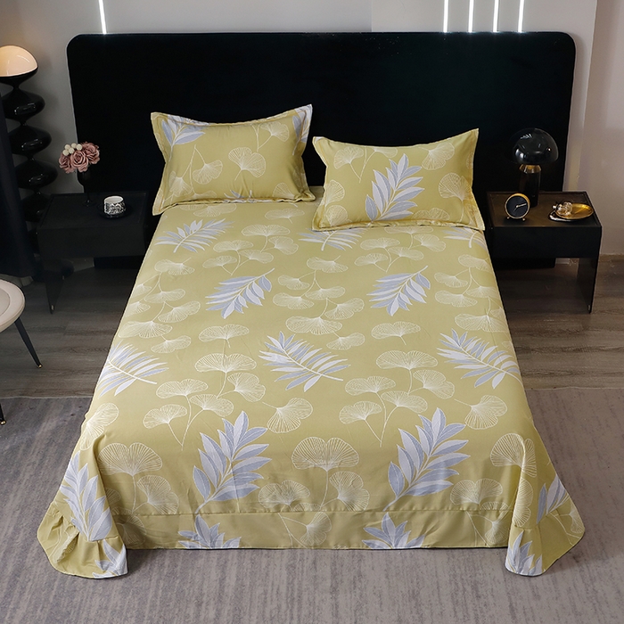 晶缦家纺 2025叶语系·纯棉活性全棉磨毛单床单单品床单床单单件 迷迭香黄