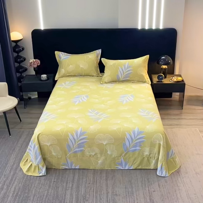 91家纺网 家纺一手货源 找家纺 晶缦家纺 2025叶语系·纯棉活性全棉磨毛单床单单品床单床单单件 迷迭香黄