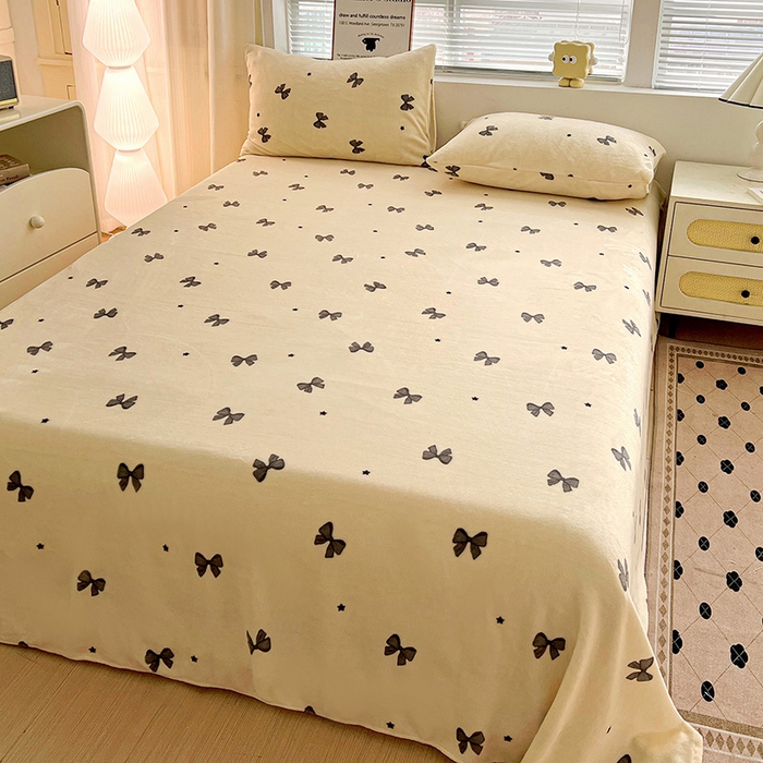 91家纺网 家纺一手货源 找家纺 名品家纺 2025新款新款加厚牛奶绒床单牛奶绒-蝴蝶结灰