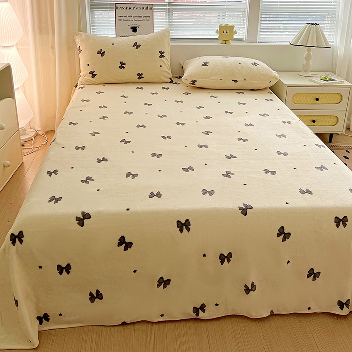 91家纺网 家纺一手货源 找家纺 名品家纺 2025新款新款加厚牛奶绒床单牛奶绒-蝴蝶结灰