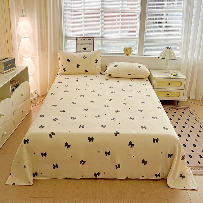 91家纺网 家纺一手货源 找家纺 名品家纺 2025新款新款加厚牛奶绒床单牛奶绒-蝴蝶结灰