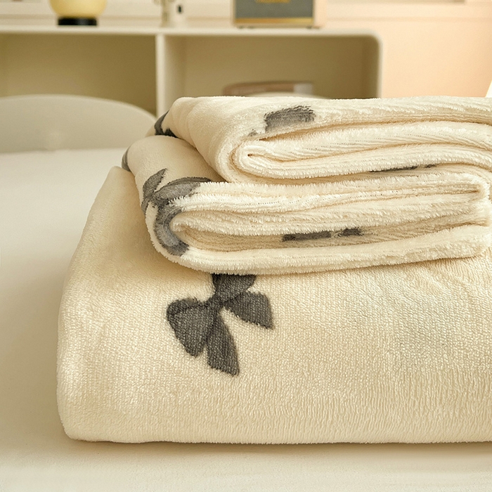 名品家纺 2025新款新款加厚牛奶绒床单牛奶绒-蝴蝶结灰