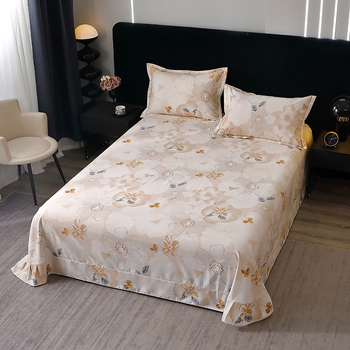 91家纺网 家纺一手货源 找家纺 晶缦家纺 2025叶语系·纯棉活性全棉磨毛单床单单品床单床单单件 如月花梦咖