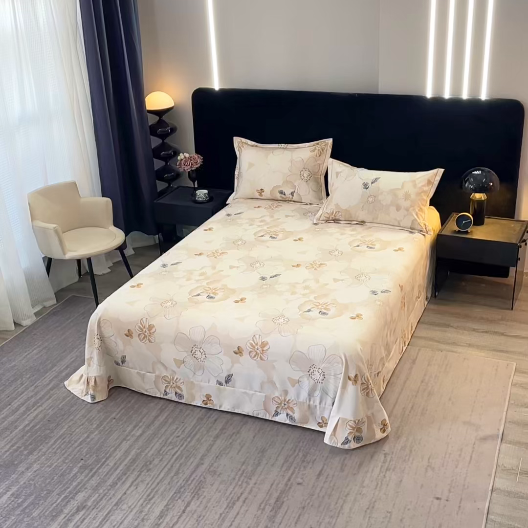 91家纺网 家纺一手货源 找家纺 晶缦家纺 2025叶语系·纯棉活性全棉磨毛单床单单品床单床单单件 如月花梦咖