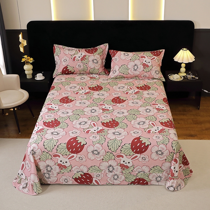 晶缦家纺 2025叶语系·纯棉活性全棉磨毛单床单单品床单床单单件 兔宝贝粉