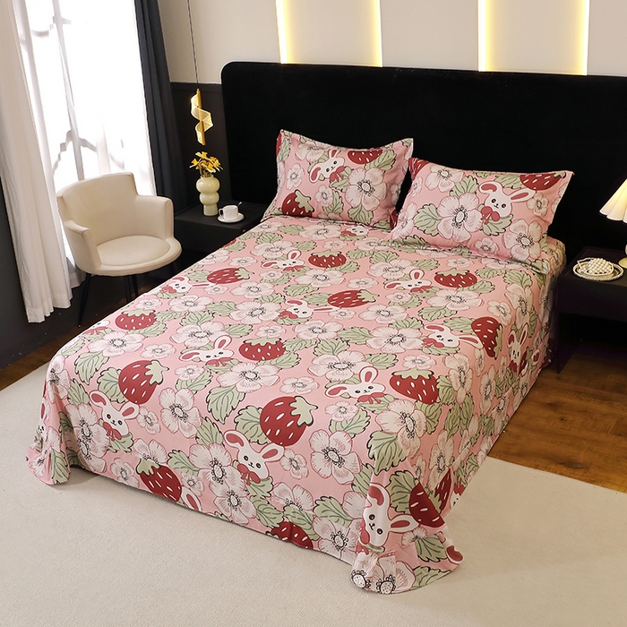 91家纺网 家纺一手货源 找家纺 晶缦家纺 2025叶语系·纯棉活性全棉磨毛单床单单品床单床单单件 兔宝贝粉