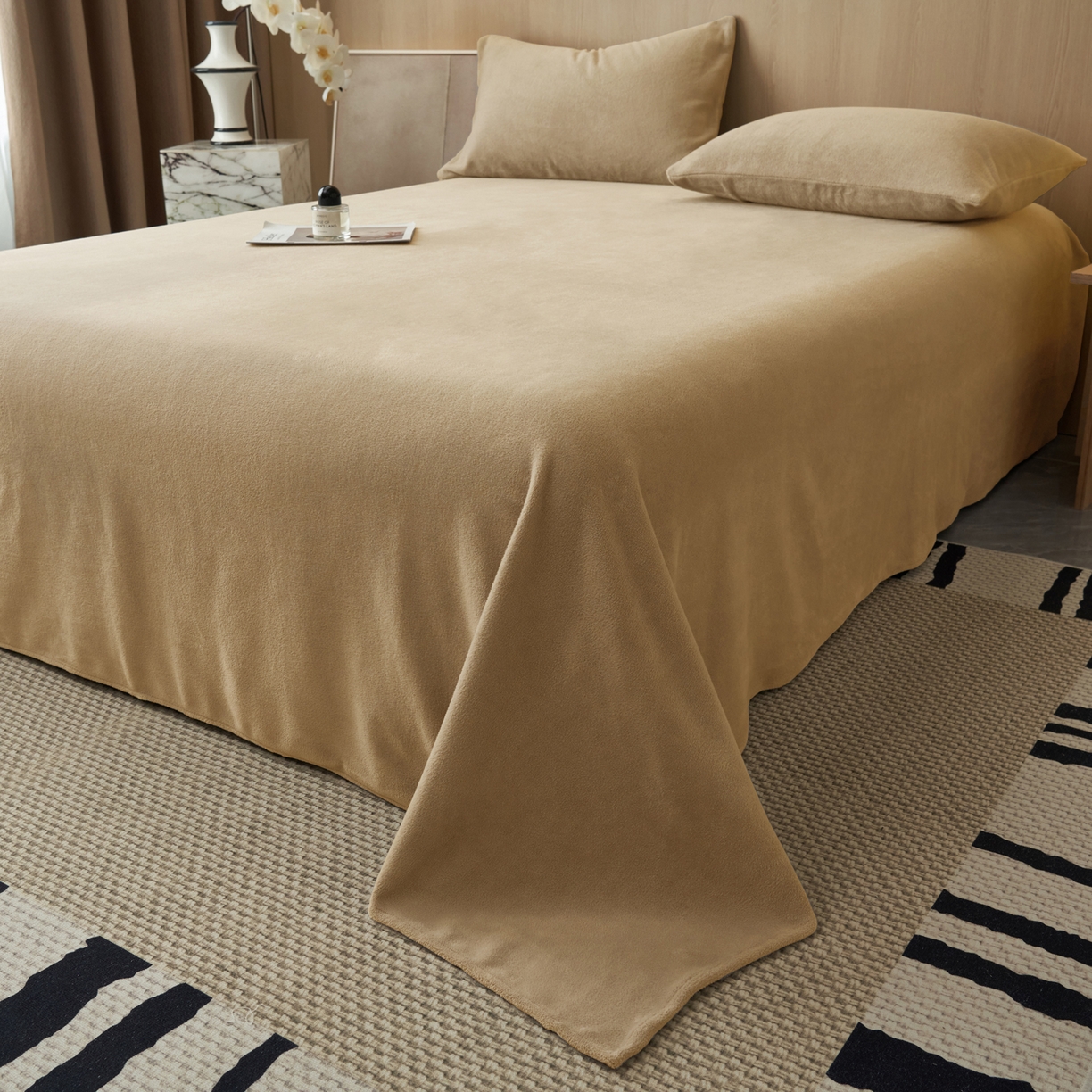 91家纺网 家纺一手货源 找家纺 早晨家纺 2025新款牛奶绒纯色单床单 牛奶绒-米驼