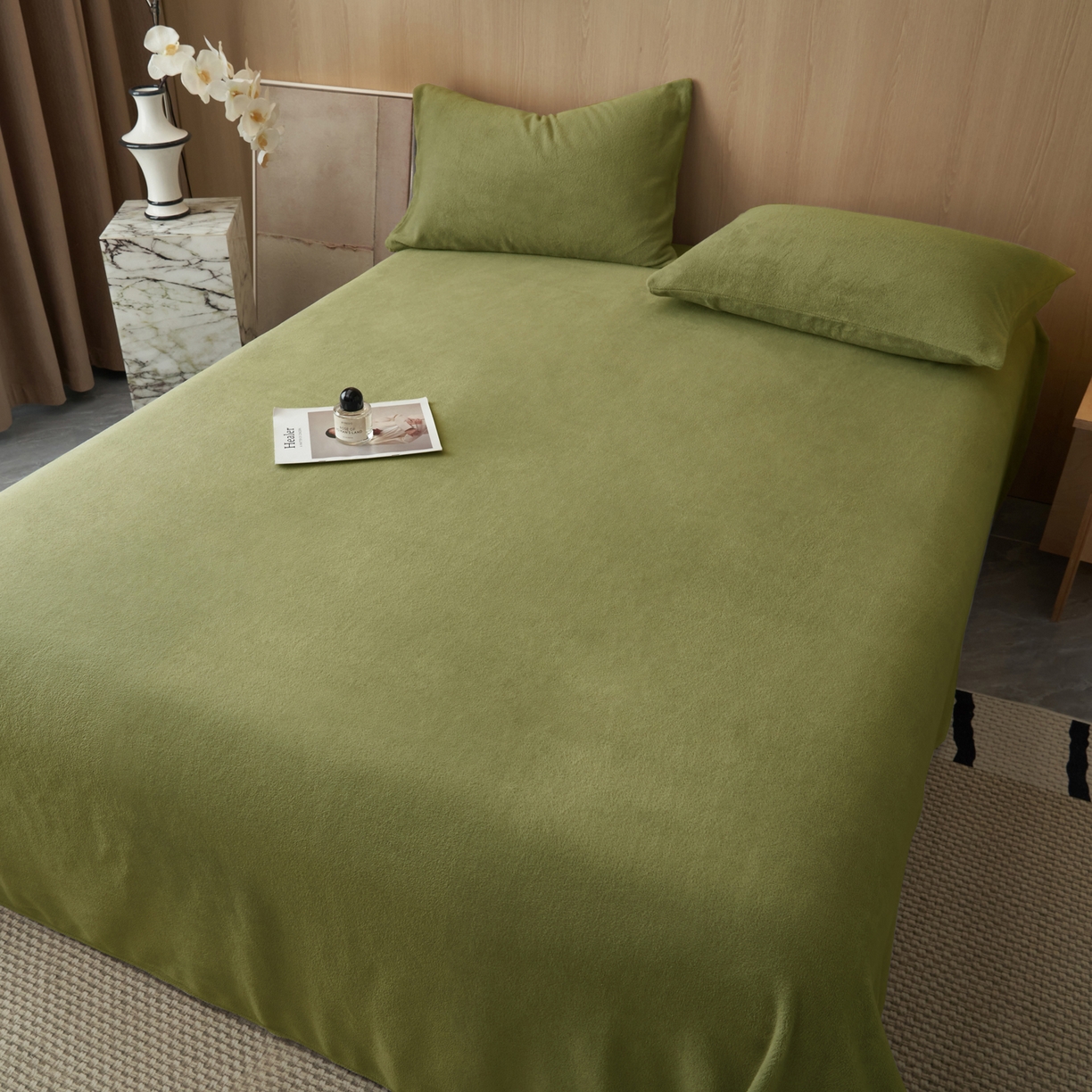 91家纺网 家纺一手货源 找家纺 早晨家纺 2025新款牛奶绒纯色单床单 牛奶绒-橄榄绿