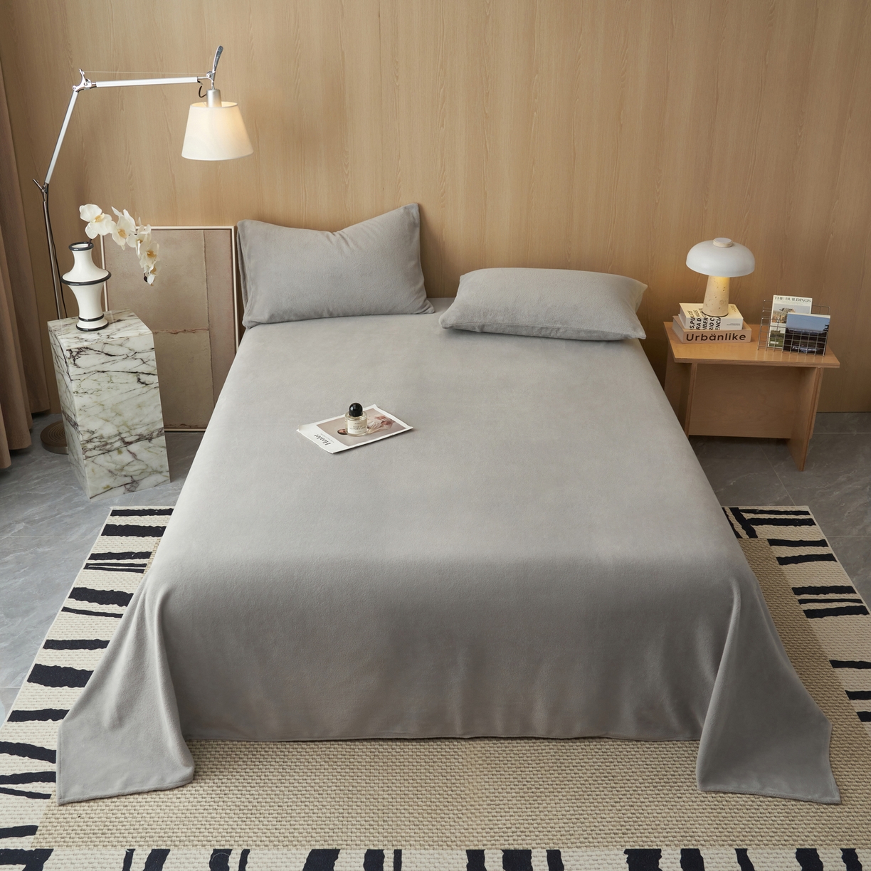 91家纺网 家纺一手货源 找家纺 早晨家纺 2025新款牛奶绒纯色单床单 牛奶绒-浅灰