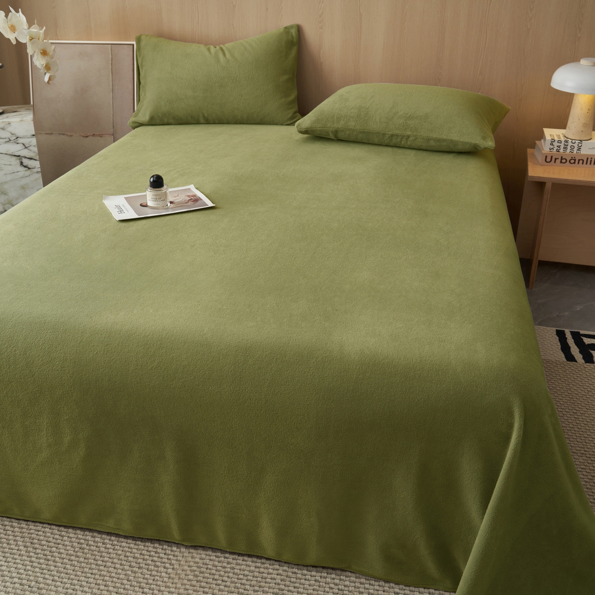 91家纺网 家纺一手货源 找家纺 早晨家纺 2025新款牛奶绒纯色单床单 牛奶绒-橄榄绿
