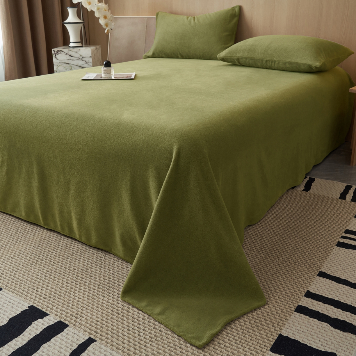 91家纺网 家纺一手货源 找家纺 早晨家纺 2025新款牛奶绒纯色单床单 牛奶绒-橄榄绿