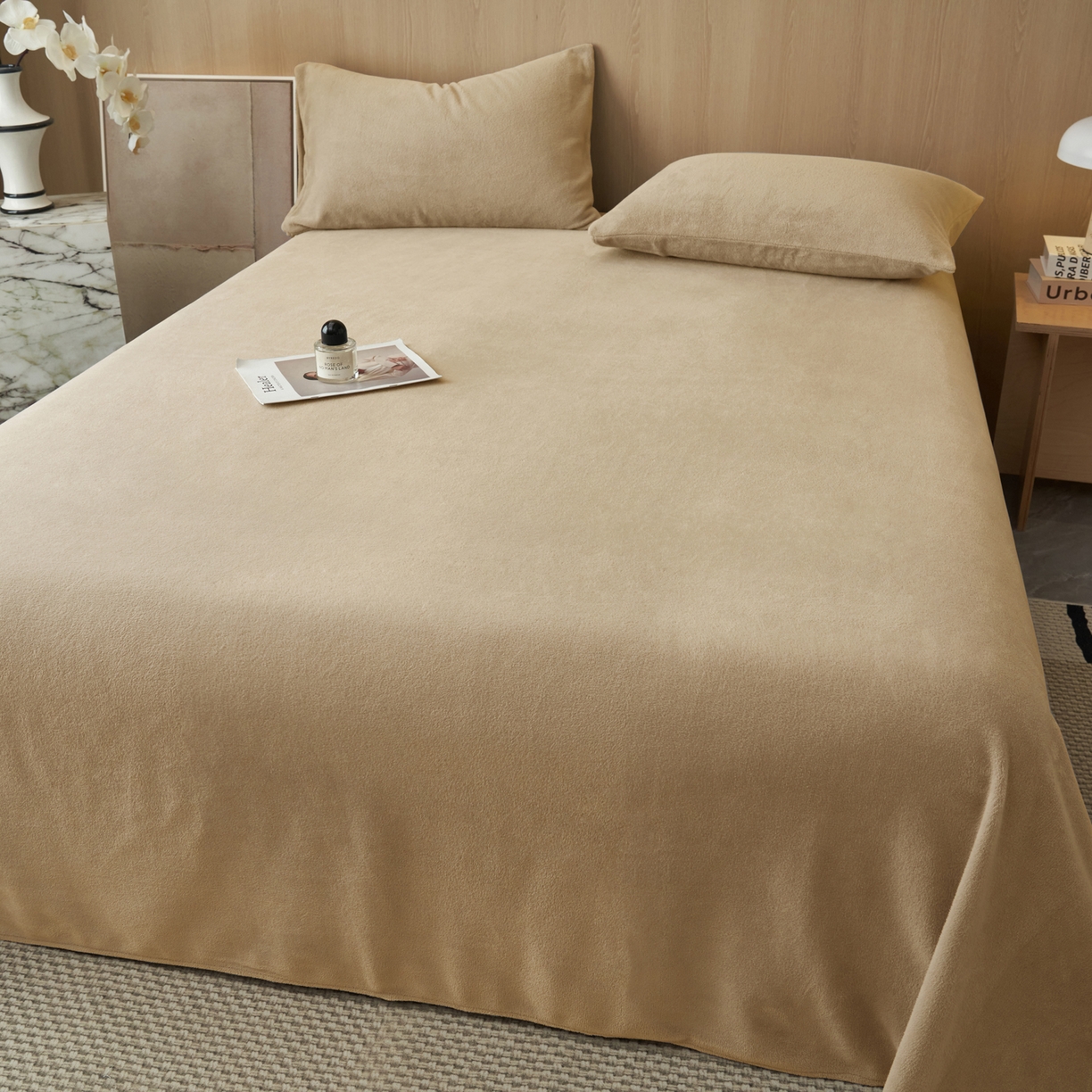 91家纺网 家纺一手货源 找家纺 早晨家纺 2025新款牛奶绒纯色单床单 牛奶绒-米驼