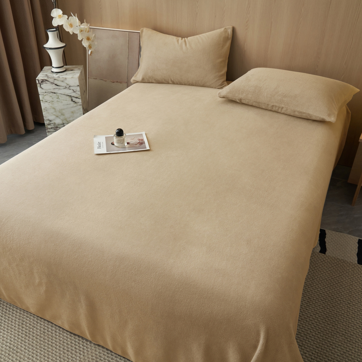 91家纺网 家纺一手货源 找家纺 早晨家纺 2025新款牛奶绒纯色单床单 牛奶绒-米驼