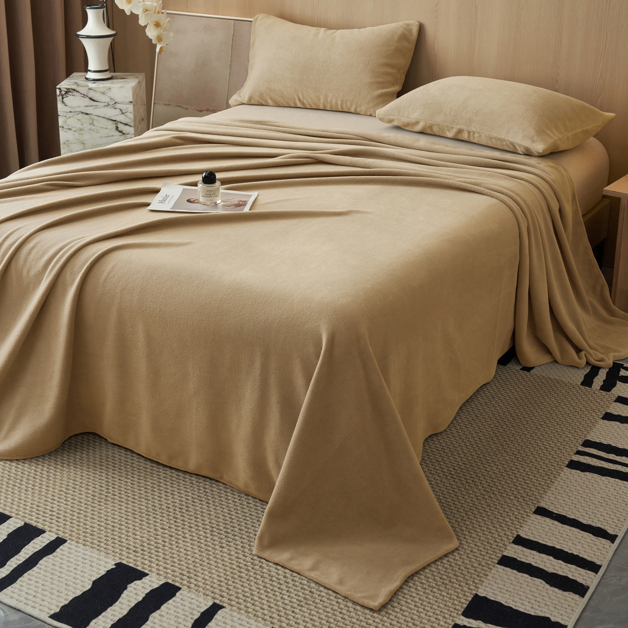 91家纺网 家纺一手货源 找家纺 早晨家纺 2025新款牛奶绒纯色单床单 牛奶绒-米驼