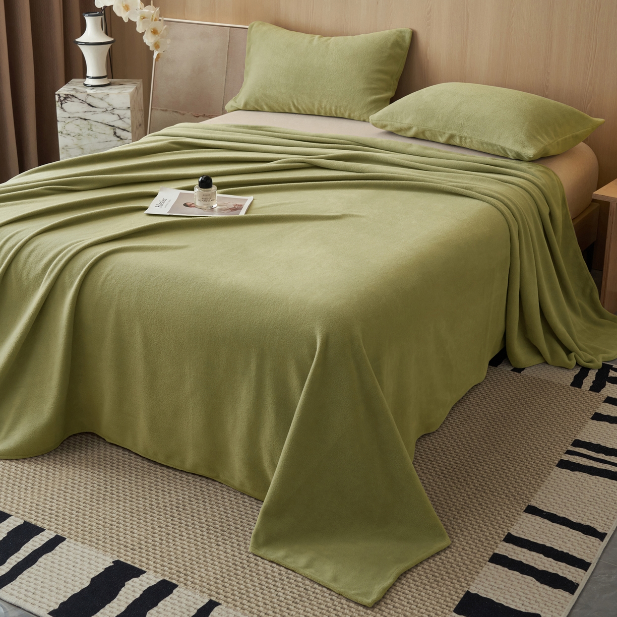 91家纺网 家纺一手货源 找家纺 早晨家纺 2025新款牛奶绒纯色单床单 牛奶绒-草绿
