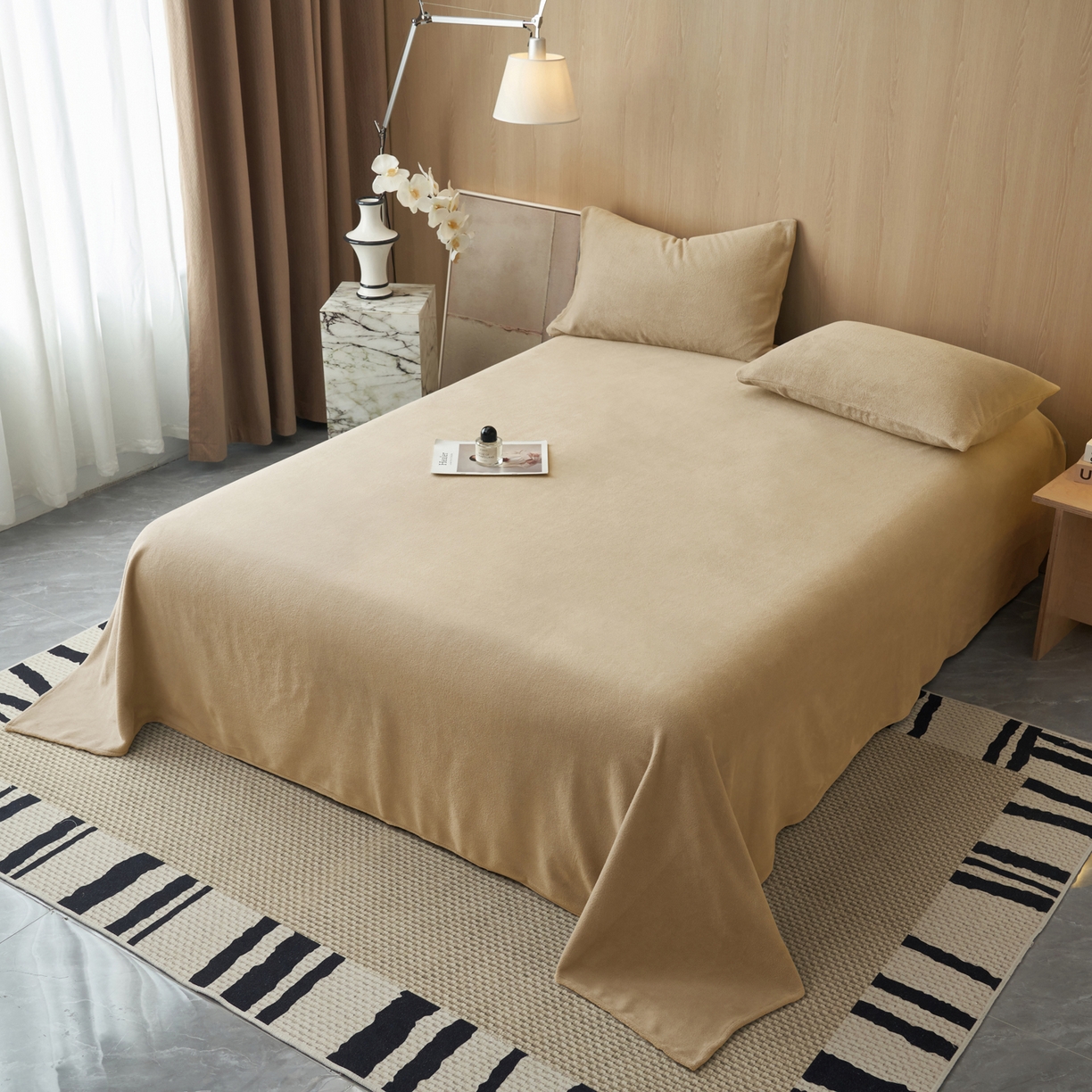 91家纺网 家纺一手货源 找家纺 早晨家纺 2025新款牛奶绒纯色单床单 牛奶绒-米驼