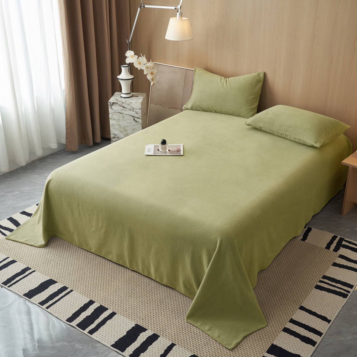 91家纺网 家纺一手货源 找家纺 早晨家纺 2025新款牛奶绒纯色单床单 牛奶绒-草绿