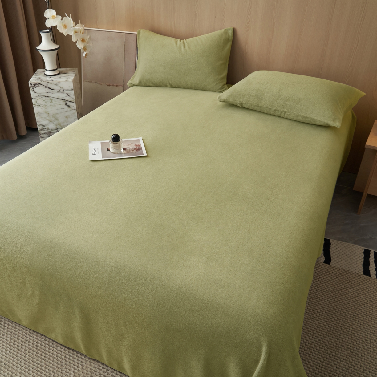 91家纺网 家纺一手货源 找家纺 早晨家纺 2025新款牛奶绒纯色单床单 牛奶绒-草绿